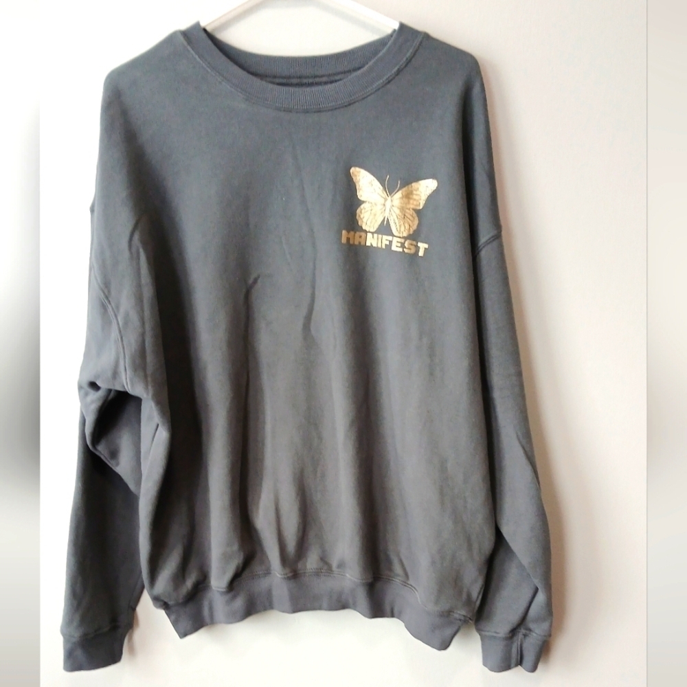 Grayson Threads Oversized Sweatshirt Manifest Gold Butterfly Womens Large Comfy